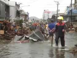Typhoon Haiyan Storm Surge Destruction In Tacloban City Stock Footage