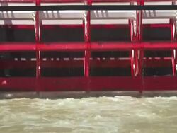  CU Steamboat paddle churning waters / New Orleans, Louisiana, United States Stock Footage