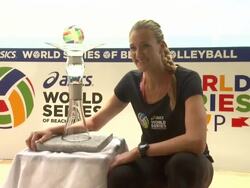 Kerri Walsh Jennings at ASICS World Series Of Beach Volleyball in Manhattan Beach, CA, on 6/25/13. (Getty Images Entertainment Video) Stock Footage