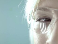 Scientist with a futuristic computer panel Stock Footage