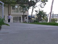 (HD1080i) Small Child Runs Dog Past Camera Stock Footage