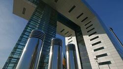 Crane Houses at Rheinau Harbour, Cologne, North Rhine-Westphalia, Germany Stock Footage