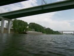 WS POV Boat passing below harnando de soto bridge / Memphis, Tennessee, United States Stock Footage