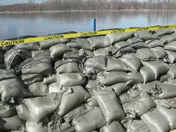 Sandbag Wall Holding Back the Mississippi River Stock Footage