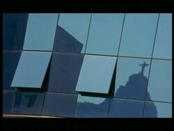 MS Reflection of Jesus Christ Sculpture in modern building, Rio De Janeiro Stock Footage
