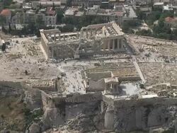 WS AERIAL ZI Old temple of Athena and Parthenon / Acropolis, Athens, Greece Stock Footage