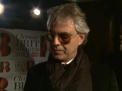 INTERVIEW Andrea Bocelli on being nominated, the birth of his third child and more at Classic Brit Awards 2012 at Royal Albert Hall on October 02, 2012 in London, England (Footage by WireImage Video/Getty Images) Stock Footage
