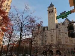 Static shot of the old post office pavilion on Pennsylvania Avenue in Washington DC Stock Footage