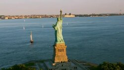 'WS AERIAL TS Shot of Statue of liberty  / New York City, United States' Stock Footage