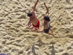 HD Shot of Young Beach Volley Players Celebrating the Winning Point Stock Footage