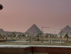 WS View of rooftop of satellite antennas in front of pyramid / Caire, Egypt Stock Footage