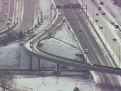 WS View of freeway net and smoke / Minneapolis, Minnesota, United States Stock Footage