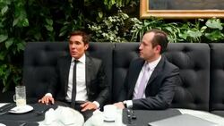 MS Two business executives in discussion during business meeting in restaurant Stock Footage