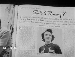 1950: DENVER, COLORADO: ADVICE: CU Article pages in 'Life' magazine 'Shall I Remarry?' about Bernadine Doyle, war widow & mother of two boys. INT Home w/ Bernadine & new husband Al Langfield & children. Instructional Video