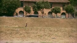 A jogger runs around the Circus Maximus below Palatine Hill. Stock Footage
