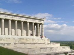 T/L Tourists Visiting Walhalla Memorial in Bavaria near Regensburg Stock Footage