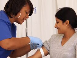 "TD Indian woman volunteering blood at a blood bank/Richmond,Virginia, USA" Stock Footage