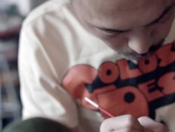 CU PAN TD Matryoshka doll artist working in the room / Nerima, Tokyo, Japan Stock Footage