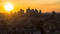 Day to night time lapse over La Defense business district, Paris, France, Europe Stock Footage