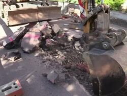 MS Shot of workmen Engraving on street for works at sewage pipe / Saarburg, Rhineland Palatinate, Germany Stock Footage