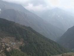 WS PAN View of small village located in Khumbu Valley / Namche Bazar, Khumbu, Region Nepal Stock Footage