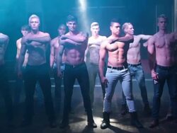 WS View of Group of male strippers / London, United Kingdom Stock Footage