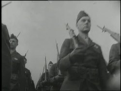 American soldiers march with rifles during World War II. Stock Footage