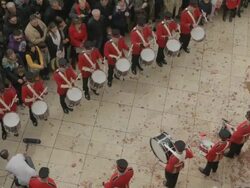 MS Red band playing at town square Esplanade on easter celebration AUDIO / Kerkyra, Corfu, Greece Stock Footage