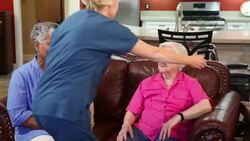 Home healthcare nurse with senior adult patients. Consulation. Stock Footage