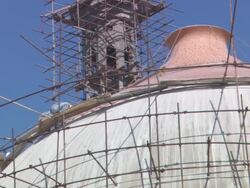 WS ZO Construction and scaffolding on dome structure / Kabul, Kabul, Afghanistan Stock Footage