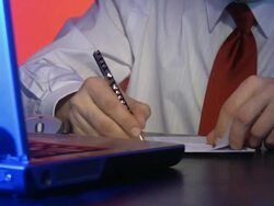 Businessmen working overtime, executive. Business computer, documents, correspondence, mail, laptop. Stock Footage