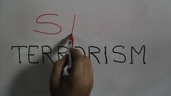 Hand writing a 'Stop terrorism' message on a white board using a black marker Stock Footage
