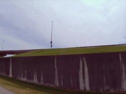Drive along Interstate highway with overpasses and sign, Clinton Presidential Center and Park exit Stock Footage