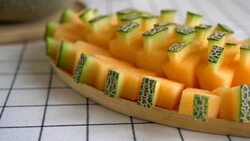 cantaloupe melon on the table Stock Footage