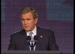 Bush defends war in Iraq during state visit to Britain News Clip