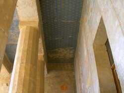MS TU Ancient ceiling and wall paintings at temple of Queen Hatshepsut / Luxor, Egypt Stock Footage