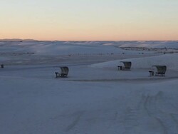 WS PAN Picnic shelters in White Sands National Monument / Alamogordo, New Mexico, United States Stock Footage