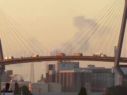 CU Shot of Kohlbrand Bridge in harbour at sunset / Hamburg, Germany Stock Footage