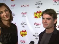 INTERVIEW: Jeff Gordon with Ingrid Vandebosch at Patron Presents The MAXIM Party Featuring Coca-Cola Zero Countdown With Paul Mitchell on 2/4/12 In Indianapolis, IN. Stock Footage