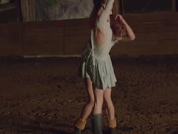 two dancers dancing in wooden barn Stock Footage