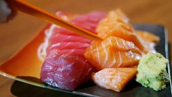 Enjoy eating sashimi Stock Footage
