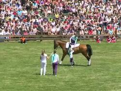 WS TS Young girl and women showing performance on horse / Dulmen, North Rhine Westphalia, Germany Stock Footage