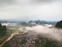 Guilin Hills in Mist at Sunrise Stock Footage