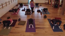 High view of a women't yoga studio Stock Footage