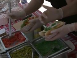 Preparing Chicago Style Hot Dogs At Hot Dog Fest Stock Footage