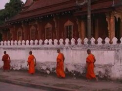 Monks collecting alms Stock Footage