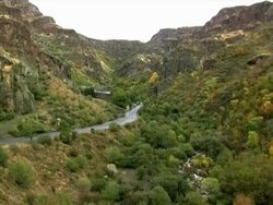 MS PAN View of Noravank monastery and gorge, Armenia / Noravank, Armenia  Stock Footage
