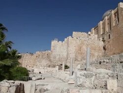 Jerusalem, view of the archaeological park with the southern wall of the Temple Mount Stock Footage