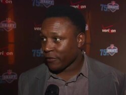INTERVIEW: Former Detroit Lions Barry Sanders talking about being at the party. Stock Footage
