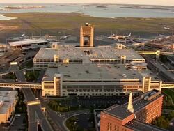AERIAL, Logan Airport, Boston, Massachusetts, USA Stock Footage